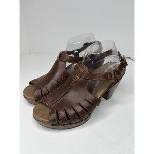 Dansko Womens Brown Frida Wedge Leather Buckle Sandals Size 41 Boho Festival